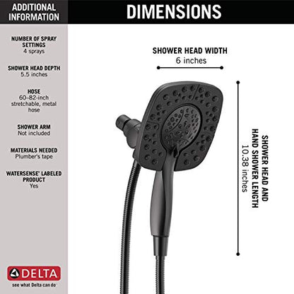 Delta 4-Setting In2ition 2-in-1 Dual Shower Head with HandHeld Spray, Matte Black Detachable Shower Head with Hose, Showerhead, 1.75 GPM Flow Rate, Matte Black 58498-BL - color: Matte Black