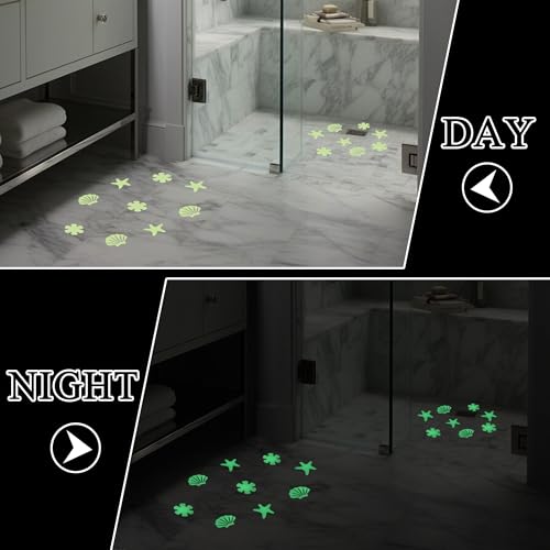 24pcs Luminous Anti Slip Shower Stickers for Bathroom Tub Stairs Floor Laundry Shell Starfish Flower Non Slip Safety Waterproof Anti Skid Strip Tape Decals for Kid Baby (Luminous-Mixture)