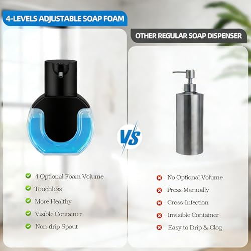 Automatic Soap Dispenser Touchless,Rechargeable Foaming Soap Dispenser,15oz/420ml Smart Hand Soap Dispensers,4-Level Adjustable,Wall Mount for Bathroom Kitchen Dish Soap,Hands-Free (Black) - color: Black, style: Foam