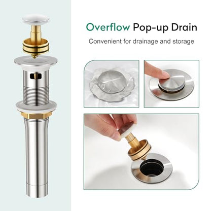 CREA Waterfall Bathroom Faucet 1 Hole,Brushed Nickel Bathroom Faucet Single Handle Bathroom Sink Faucet with Pop Up Drain Stopper/ 3 Hole Plate,Stainless Steel RV Vanity Faucet Basin Mixer Tap - color: Brushed, style: Wide Spout