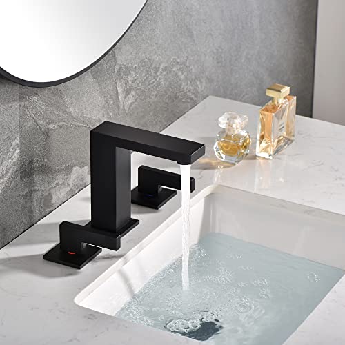 sumerain Widespread Matte Black Bathroom Sink Faucet 8 Inch 3 Hole Lavatory Faucet Vanity Faucet with Y Shape Quick Connect Hose - color: Matte Black