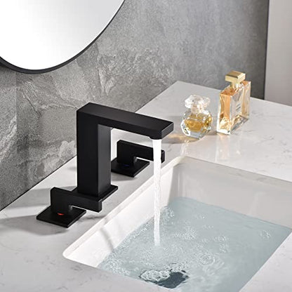 sumerain Widespread Matte Black Bathroom Sink Faucet 8 Inch 3 Hole Lavatory Faucet Vanity Faucet with Y Shape Quick Connect Hose - color: Matte Black