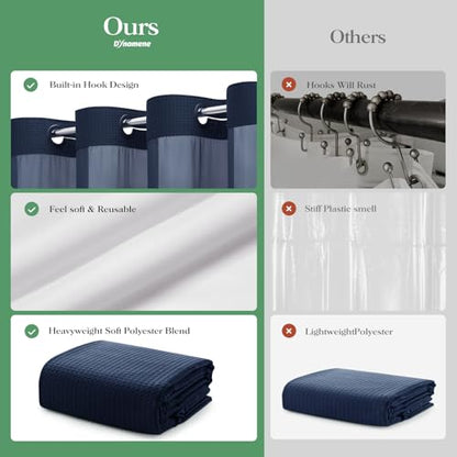 Navy Blue Hook Free Waffle Shower Curtain & Snap-in Liner,36x75 | Less Time to install, 3 in 1 Fabric Shower Curtain and Liner Set with Magnets, Stall, Shower Curtains for Bathroom - color: B Navy Blue, size: 36"W x 75"L (Pack of 1)
