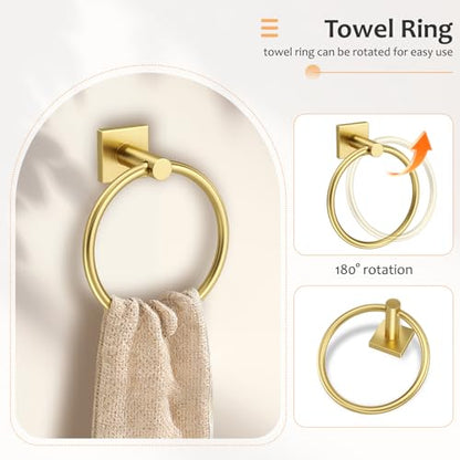 5 Pieces Brushed Gold Bathroom Hardware Set Towel Bar Set Stainless Steel Wall-Mounted Bathroom Accessories Set 23.6 Inch Towel Racks for Bathroom - color: Brushed Gold