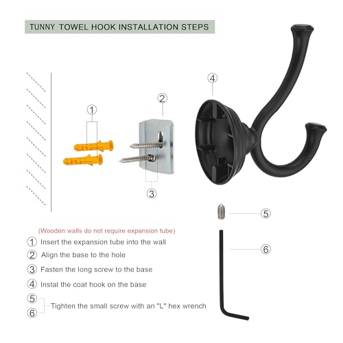 TUNNY Towel Hook Bathroom-2 Pack Matte Black Double Robe/Towel Hook Wall Mounted Hook for Bathroom Bedroom Kitchen - color: Matte Black