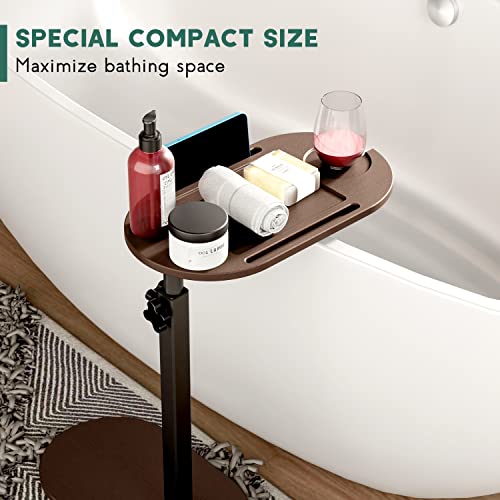 Bamboo Bathtub Tray Table with Adjustable Height and Freestanding | Bath Table Caddy Side Table for Tub Against Wall, Tub Shelf with Wine Glass Phone Holder - Patent Protected (Brown) - color: Brown