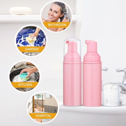 50 Pack 2 oz Foam Pump Bottles, Refillable Soap Dispenser, Daily Use | Pink foam pump bottle for diluted liquid soap, facial cleanser, body wash, shampoo, bathroom, kitchen, vanity and travel use
