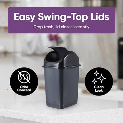 Superio Mini 1.25 Gallon and Small 2.5 Gallon Plastic Trash Cans with Swing Top Lid, Grey Waste Bin for Countertop, Desk, Vanity, Bathroom, 2 Pack (Grey) - size: 1.25 and 2.5 Gallon, style: 2 Pack