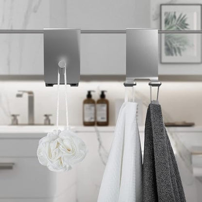 Linkidea 2 Pack Double-Sided Over Shower Door Towel Hooks for Frameless Glass Doors, No-Drill Stainless Steel Bathroom Hooks with Foam Pads (Silver) - color: Silver
