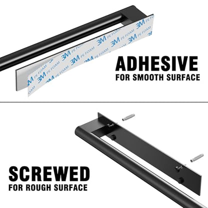 Hand Towel Holder, Adhesive or Drill Wall Mount, Matte Black | 15 Inch Hand Towel Bar, 304 Stainless Steel, Rustproof, Stick on Towel Racks for Bathroom, Kitchen, RV - color: Matte Black