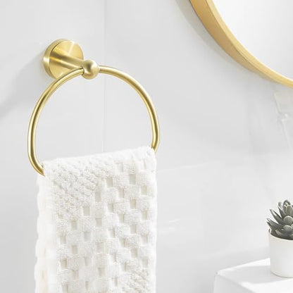 Leyden Toilet Paper Holder Towel Ring Brushed Gold Bathroom Hardware Hand Towel Holder Bathroom Accessories Set Wall Mount Stainless Steel 2 Pieces - color: Gold Round Bottom
