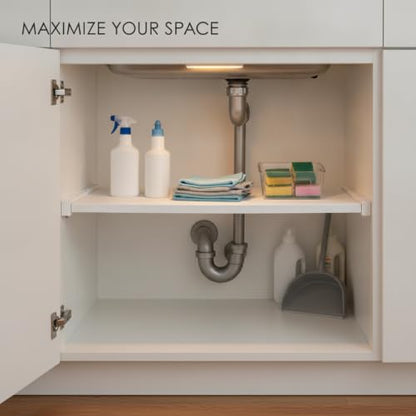 Adjustable Telescopic Tension Shelf for Under Sink Storage, No-Drill PP Plastic Cabinet Organizer Rack, White (1 Pack) - size: 3.94 x 1.97 x 1.97 in