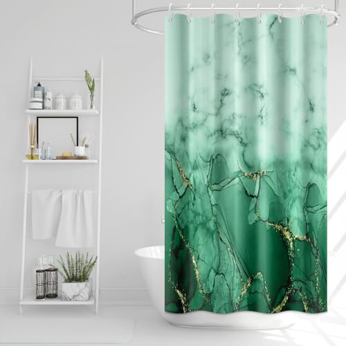 Green Marble Stall Waterproof Shower Curtain 48x72 inches | RV Small Shower Curtain Set for Bathroom, Abstract Modern, Machine Washable, Easy to Install with Hooks, Ombre White Green - color: Green, size: 48"W x 72"L (Pack of 1)