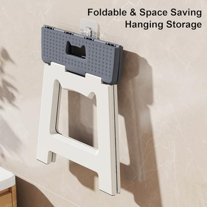 Foldable Shower Stool for Shaving Legs, Plastic Foot Rest Stools to Shave Leg, Folding Small Corner Step Seat for Inside Shower, Collapsible Bench Chair for Travel/Bathroom, Waterproof,13" Height