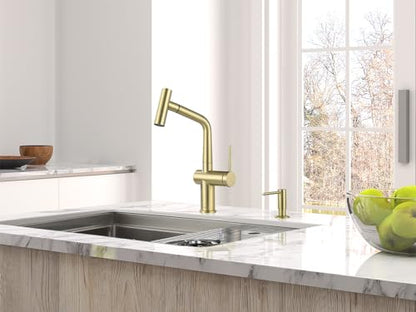 AS06CB Brushed Gold Softly Bar Faucet or Prep Kitchen Sink Faucet with Pull Down Sprayer and Single Handle - color: Brushed Gold Softly, style: Modern