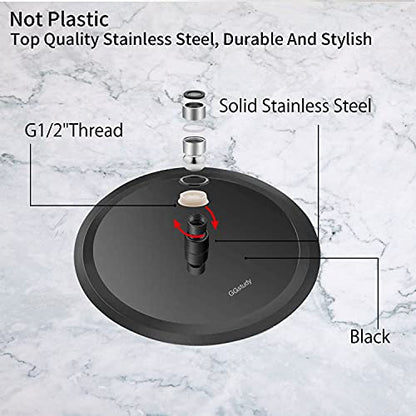Black Shower Head GGStudy 6 inch Round Rain Shower Heads Stainless Steel High Pressure Ultra Thin Rainfall Bath Shower Self-cleaning Silicone Nozzle - color: Black, size: Round