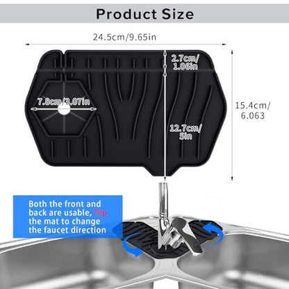 Silicone Sink Splash Guard Kitchen Splash Guard for Sink Splash Prevention Faucet Mat for Kitchen Sink Faucet Guard, Draining Mat Faucet Mat for Kitchen Sink Faucet Splash Guard（Black）