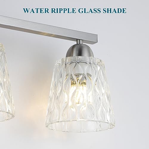 Mecgirn Stainless Steel Bathroom Vanity Light Over Mirror, 3 Light Brushed Nickel Bathroom Light Fixtures with Textured Glass Shades, Modern Vanity Lighting Wall Mount - color: Brushed Nickel, size: 3 Light