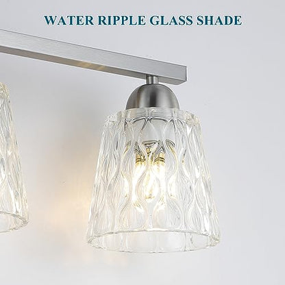 Mecgirn Stainless Steel Bathroom Vanity Light Over Mirror, 2 Light Brushed Nickel Bathroom Light Fixtures with Textured Glass Shades, Modern Vanity Lighting Wall Mount - color: Brushed Nickel, size: 2 Light