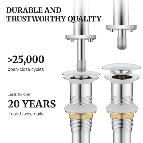 Pop up Sink Drain Stopper for Bathroom Vessel Vanity Sink Art Basin Chrome, Big Cap Without Overflow, Metal Pop-up Drain Strainer with Detachable Basket Stopper - color: Chrome, style: without overflow
