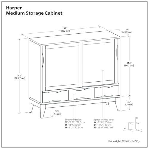 SIMPLIHOME Lev 39" Wide Solid Wood Storage Cabinet in Smoky Brown - color: Black, size: 48 inch