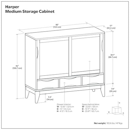 SIMPLIHOME Lev 39" Wide Solid Wood Storage Cabinet in Smoky Brown - color: Black, size: 48 inch