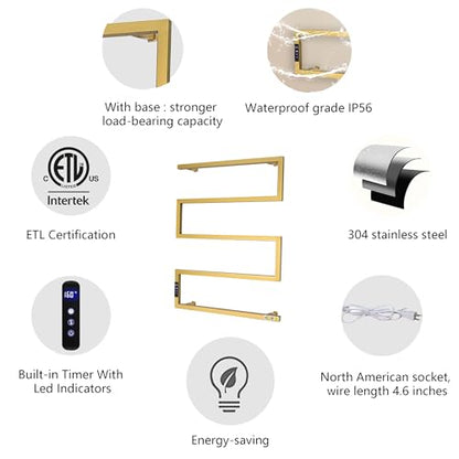 Towel Warmer Rack for Bathroom with Timer/Fahrenheit Temperature Control Wall Mounted Electric Heated 5 Bar Rail Plug-in or Hardwired Keep Bath Shower Towel Warming (Brushed Gold) - color: Brushed Gold