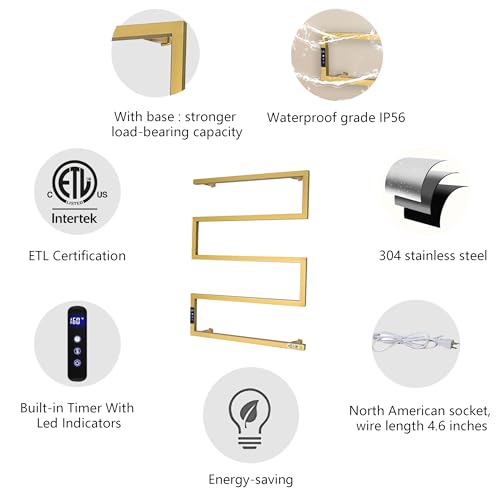Towel Warmer Rack for Bathroom with Timer/Fahrenheit Temperature Control Wall Mounted Electric Heated 5 Bar Rail Plug-in or Hardwired Keep Bath Shower Towel Warming (Brushed Gold) - color: Brushed Gold