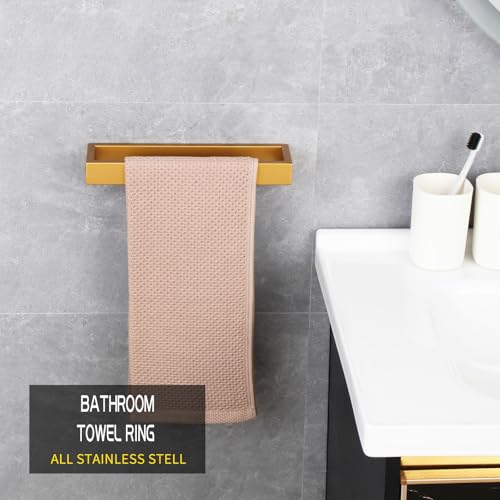 GERZWY Gold Stainless Steel Towel Holder Towel Hanger Towel Ring for Bathroom Lavatory Wall Mount Contemporary Style - color: Champagne Gold