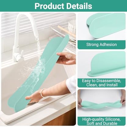 19.3 inch Kitchen Sink Splash Guard, Silicone Sink Baffle Splash Guard, Backsplash Protector for Kitchen Countertop & Bathroom Bathtub with Non-Slip Strong Suction, Mint Green - color: Mint Green