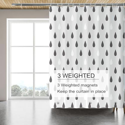 TIKABC Shower Curtain Liner, 4G PEVA Shower Liner, Plastic Waterproof Shower Curtains, 72x72 inch with Grommet Holes 3 Magnetic Weights - color: Black Raindrops
