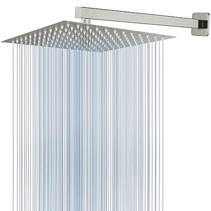 Voolan All Metal Shower Head with Extension Arm, Stainless Steel Waterfall Rainfall Showerheads, High Flow Bathroom Square Rain Shower Head (12’’ Shower Head with 16’’ Shower Arm, Brushed Nickel) - color: Brushed Nickel, size: 12’’ Shower Head with 16’’ S