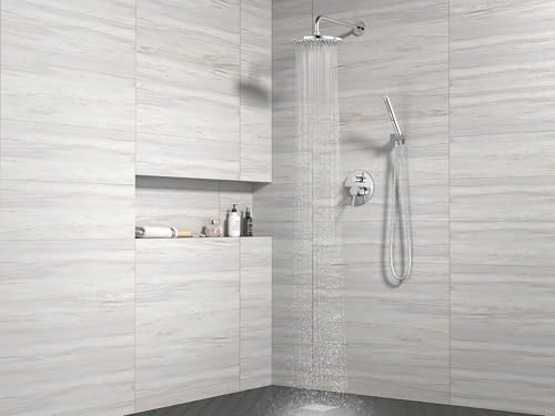 Lava Odoro Modern Rain Shower System Faucet Set, SF104-C | 2-Setting Round Shower Valve Trim Kit, Chrome Shower Head Set with Sprayer, 10 Inch, Rough-in Valve Included - color: Chrome, style: Without Tub Spout