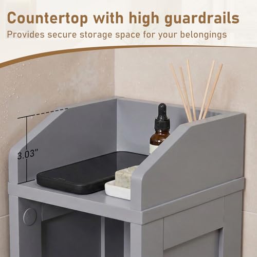 Karl home Grey Corner Storage Cabinet, Slim Freestanding Bathroom Organizer | Slim Single Door Freestanding Cabinet with Adjustable Shelves, Space Saving Toilet Storage for Small Bathroom Spaces