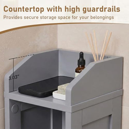 Karl home Grey Corner Storage Cabinet, Slim Freestanding Bathroom Organizer | Slim Single Door Freestanding Cabinet with Adjustable Shelves, Space Saving Toilet Storage for Small Bathroom Spaces