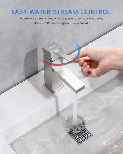 APPASO Bathroom Faucets with Deck Plate for 1-3 Hole Sink Brushed Nickel | Single Hole with Pop Up Drain Assembly, Modern Bathroom Faucet Single Handle Stainless Steel for Vanity Lavatory Basin - color: Brushed Nickel-2