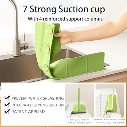 23" Ultra Silicone High Sink Splash Guard, Matcha Green | Released in 2026, Self-Draining Water Splash Guard, for Kitchen Sink&Bathroom&Island, 3.5" Splash Guard, 7 Strong Suction Cup - color: Matcha Green