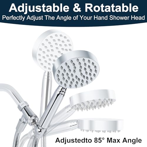 All Metal Shower Head with Handheld; Flexible Long Hose High Pressure Spray | 1 Setting Stainless Steel Shower-Head, Solid Hand Held Showerhead Sprayer Holder with Wide-Angle Adjustment, Premium Chrome - color: Premium Chrome