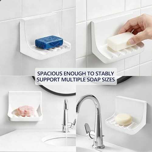 White Ceramic Mounted Soap Dish for Shower Wall Home Bathtub Bathroom Sink | Vintage Ceramic Shower soap Holder, Porcelain Soap Dish Holder, Tray Wall Mount Soap Dish, Quick Drainage and Slip Resistance