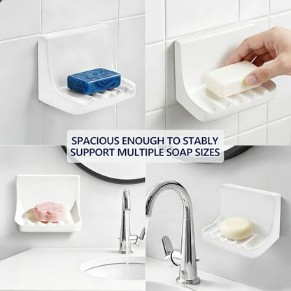 White Ceramic Mounted Soap Dish for Shower Wall Home Bathtub Bathroom Sink | Vintage Ceramic Shower soap Holder, Porcelain Soap Dish Holder, Tray Wall Mount Soap Dish, Quick Drainage and Slip Resistance