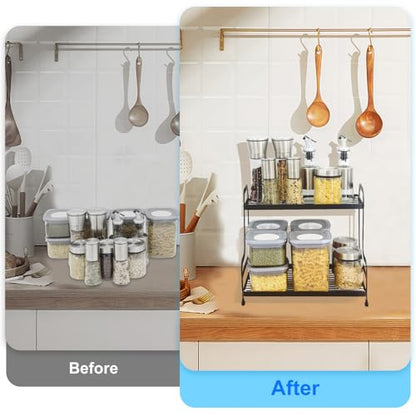 2-Tier Metal Countertop Organizer – Standing Shelf for Bathroom Vanity, Kitchen Spice Rack, Under Sink Storage, Cosmetics Display - color: Black-wgxk-02