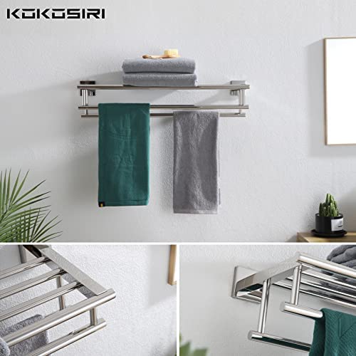 KOKOSIRI Bathroom Towel Rack Towel Holder 20 Inch Towel Shelf with Double Towel Bars Wall Mounted SUS 304 Stainless Steel, Polished Chrome, B6005CH-L20 - color: Polished Chrome, size: 20 Inch