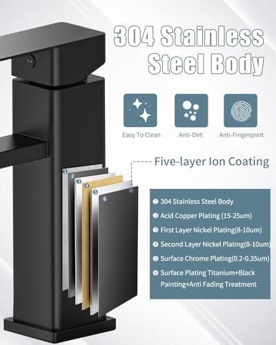 Bathroom Faucet Set with Pop Up Drain, Single Handle Black Bathroom Sink Faucet with Deck Plate, Farmhouse RV Vanity Faucets for Sink (1 Hole or 3 Holes) - color: 1.Matte Black, style: Short