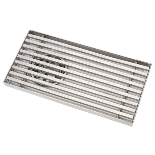 304 Stainless Steel Linear Shower Drain 8 Inch Long 20x10 cm Rectangular Floor Grate for 50 mm Pipe Middle Outlet (Side Drain) - size: Side Drain