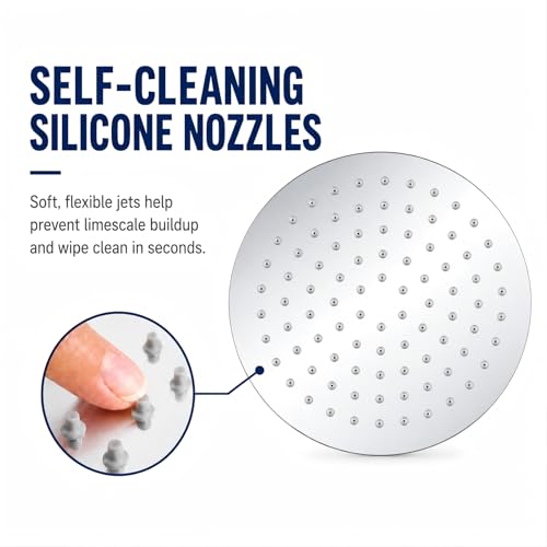 6 Inch Round Rain Shower Head Metal Stainless Steel High Flow Rainfall Shower Head with Self-Cleaning Silicone Nozzles Universal 1/2" Wall Mount for Bathroom - size: 6 Inch Round