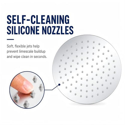 6 Inch Round Rain Shower Head Metal Stainless Steel High Flow Rainfall Shower Head with Self-Cleaning Silicone Nozzles Universal 1/2" Wall Mount for Bathroom - size: 6 Inch Round