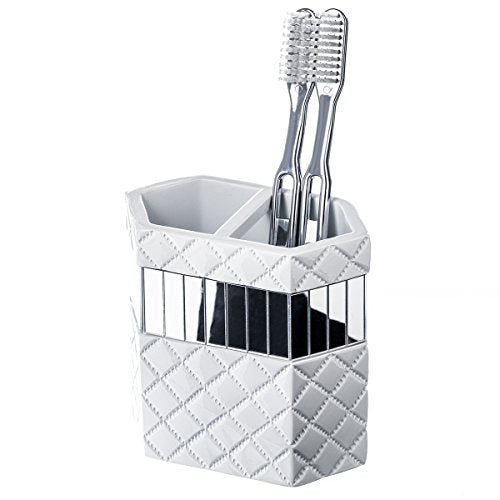 Creative Scents Quilted Mirror White Toothbrush Holder – Bathroom Toothbrush Organizer - Decorative Toothbrush and Toothpaste Holder for Bathroom Holds Multiple Toothbrushes and Paste - style: Toothbrush Holder