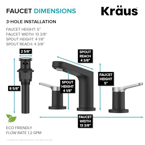 KRAUS Indy Widespread Bathroom Faucet in Spot-Free Brushed Nickel/Matte Black with 2 Handles, Pop Up Drain and Supply Lines, FUS-14103SFBNMB - color: Spot Free Brushed Nickel/Matte Black, style: Widespread
