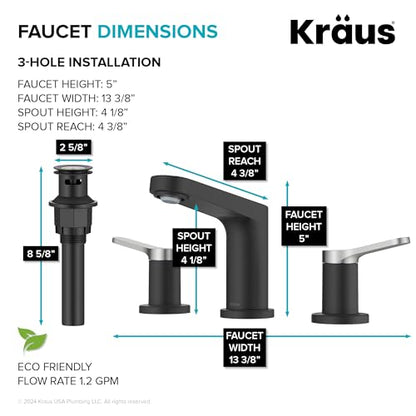 KRAUS Indy Widespread Bathroom Faucet in Spot-Free Brushed Nickel/Matte Black with 2 Handles, Pop Up Drain and Supply Lines, FUS-14103SFBNMB - color: Spot Free Brushed Nickel/Matte Black, style: Widespread