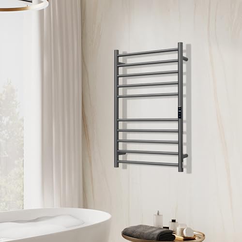 Electric Towel Rack with Voice Control for Alexa & Google Home,TUYA-Wall-Mounted Bathroom Heating Towel Warmer,Stainless Steel Material,31.5x20.08x4.41in,Plug-in,Gunmetal Grey,10 Bars - color: Gungrey With Wifi, size: 10 Bar